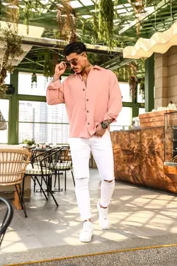 پیراهن گشاد ساتن نارنجی کرم سالمون برند outfiit man کد 1649066349