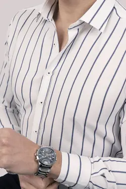 پیراهن جعبه‎دار اسلیم فیت راه‎راه سرمه ای سفید برند Etikmen کد 1649066227