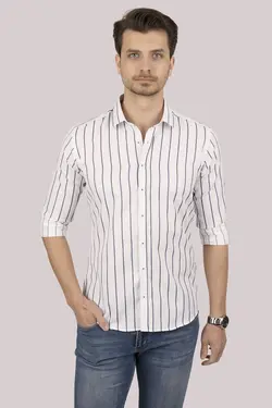 پیراهن جعبه‎دار اسلیم فیت راه‎راه سرمه ای سفید برند Etikmen کد 1649066227