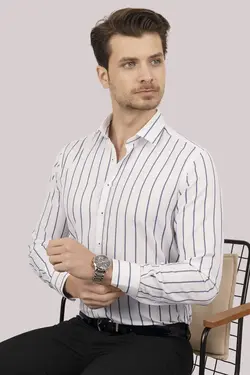 پیراهن جعبه‎دار اسلیم فیت راه‎راه سرمه ای سفید برند Etikmen کد 1649066227