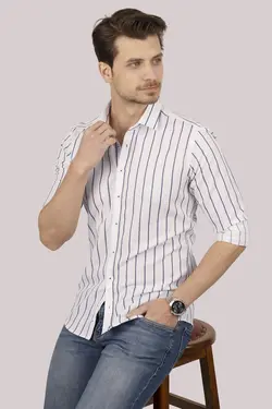 پیراهن جعبه‎دار اسلیم فیت راه‎راه سرمه ای سفید برند Etikmen کد 1649066227