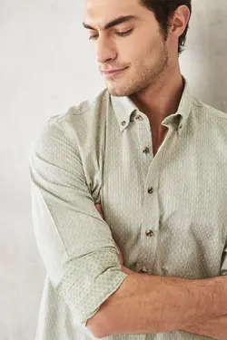 پیراهن دکمه‎دار برش اسلیم فیت یقه طرحدار روزمره 100پنبه قالب تنگ برند Altınyıldız Classics کد 1649066190