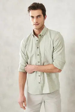 پیراهن دکمه‎دار برش اسلیم فیت یقه طرحدار روزمره 100پنبه قالب تنگ برند Altınyıldız Classics کد 1649066190