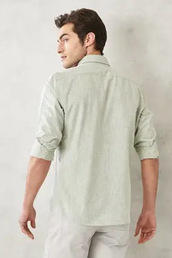 پیراهن دکمه‎دار برش اسلیم فیت یقه طرحدار روزمره 100پنبه قالب تنگ برند Altınyıldız Classics کد 1649066190