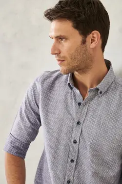 پیراهن دکمه‎دار برش اسلیم فیت یقه طرحدار روزمره 100پنبه قالب تنگ برند Altınyıldız Classics کد 1649066166