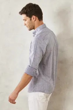 پیراهن دکمه‎دار برش اسلیم فیت یقه طرحدار روزمره 100پنبه قالب تنگ برند Altınyıldız Classics کد 1649066166