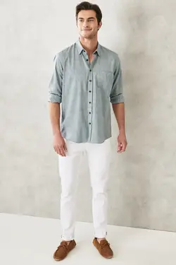 پیراهن دکمه‎دار برش راحت یقه روزمره آسیتن کوتاه برند Altınyıldız Classics کد 1649066047