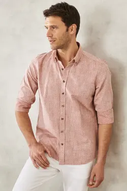 پیراهن دکمه‎دار برش اسلیم فیت یقه طرحدار روزمره 100پنبه قالب تنگ برند Altınyıldız Classics کد 1649066126