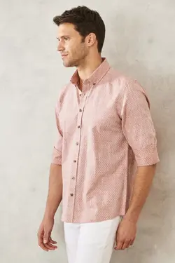 پیراهن دکمه‎دار برش اسلیم فیت یقه طرحدار روزمره 100پنبه قالب تنگ برند Altınyıldız Classics کد 1649066126