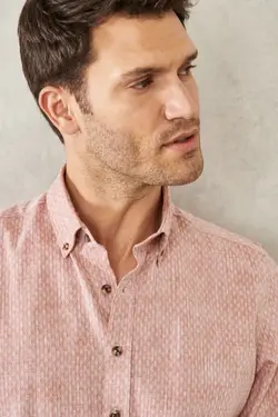 پیراهن دکمه‎دار برش اسلیم فیت یقه طرحدار روزمره 100پنبه قالب تنگ برند Altınyıldız Classics کد 1649066126