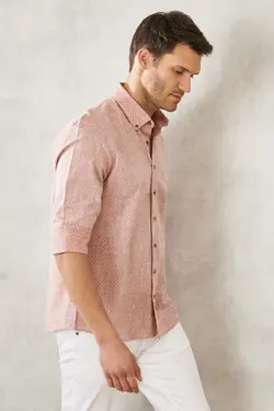 پیراهن دکمه‎دار برش اسلیم فیت یقه طرحدار روزمره 100پنبه قالب تنگ برند Altınyıldız Classics کد 1649066126