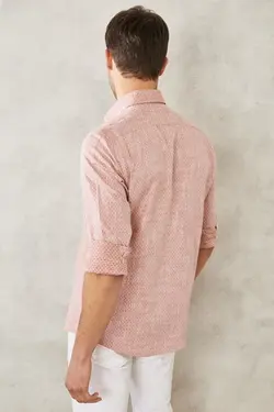 پیراهن دکمه‎دار برش اسلیم فیت یقه طرحدار روزمره 100پنبه قالب تنگ برند Altınyıldız Classics کد 1649066126