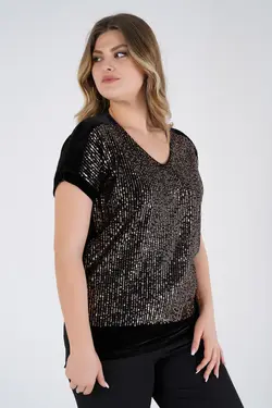 بلوز یقه هفت آستین پولک دوز سایز بزرگ دار برند Nelly کد 1649053520