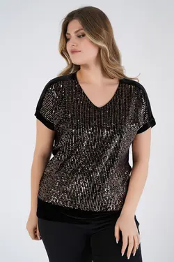 بلوز یقه هفت آستین پولک دوز سایز بزرگ دار برند Nelly کد 1649053520