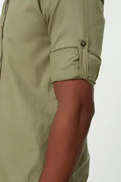 پیراهن دکمه‎دار اسلیم فیت یقه سرشونه دار سبز مردانه برند TRENDYOL MAN کد 1649174078