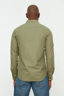 پیراهن دکمه‎دار اسلیم فیت یقه سرشونه دار سبز مردانه برند TRENDYOL MAN کد 1649174078