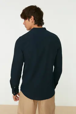 پیراهن دکمه‎دار اسلیم فیت یقه دیپلمات نیمه سرمه ای مردانه برند TRENDYOL MAN کد 1649174035