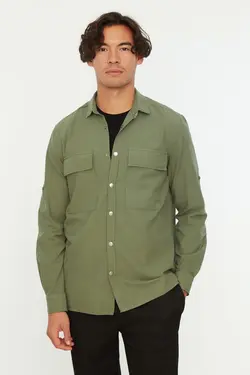 پیراهن متناسب یقه جیب‌دار سبز مردانه برند TRENDYOL MAN کد 1649174029