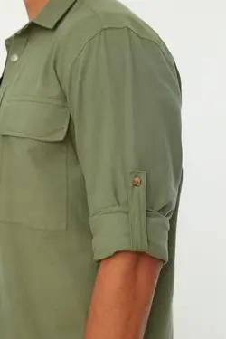 پیراهن متناسب یقه جیب‌دار سبز مردانه برند TRENDYOL MAN کد 1649174029