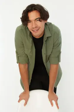 پیراهن متناسب یقه جیب‌دار سبز مردانه برند TRENDYOL MAN کد 1649174029