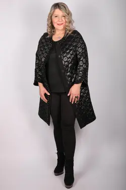 بافتنی خالدار ساتن پالتو مشکی برند Hitit Butik کد 1649285675