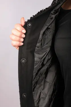 بافتنی خالدار ساتن پالتو مشکی برند Hitit Butik کد 1649285675