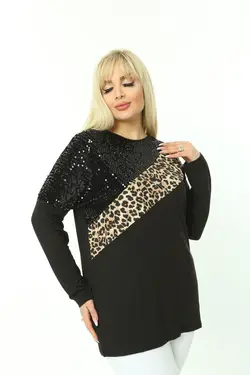 بلوز سایز بزرگ طرح پلنگی پولک دوز برند EGZ BUTİK کد 1649285228