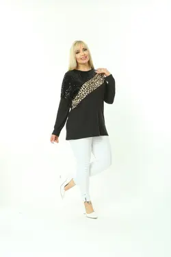 بلوز سایز بزرگ طرح پلنگی پولک دوز برند EGZ BUTİK کد 1649285228