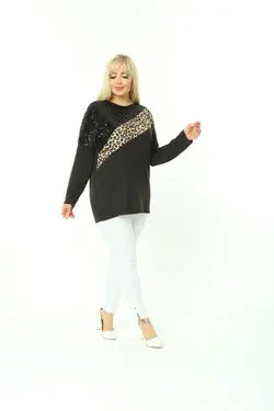 بلوز سایز بزرگ طرح پلنگی پولک دوز برند EGZ BUTİK کد 1649285228