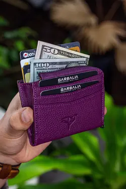 کیف پول کوچک بنفش جا کارتی زیپدار چرم اصل برند Garbalia کد 1649233823