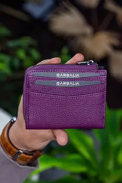 کیف پول کوچک بنفش جا کارتی زیپدار چرم اصل برند Garbalia کد 1649233823