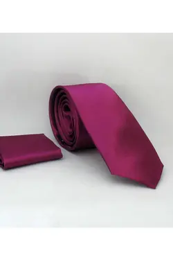 کراوات اسلیم فیت ساتن با دستمال تک رنگ بنفش برند Gaffy کد 1649362010
