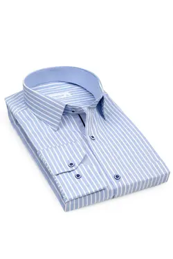 پیراهن راه‎راه سفید آبی روشن کلاسیک مردانه برند Fitmens کد 1649295927
