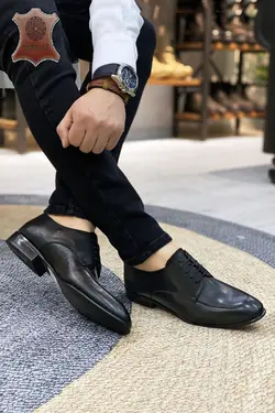 کفش مجلسی ایتالیایی ساراچدار مردانه چرم اصل مشکی برند BIG KING کد 1649292924