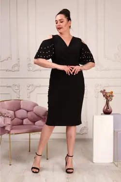 پیراهن مروارید دوزی شده آستین سایز بزرگ زنانه برند Şirin Butik کد 1649290567