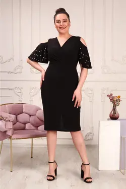 پیراهن مروارید دوزی شده آستین سایز بزرگ زنانه برند Şirin Butik کد 1649290567