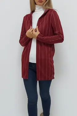 بافتنی کلاهدار طرح‎دار خطدار زرشکی برند Laviyosa کد 1649289140