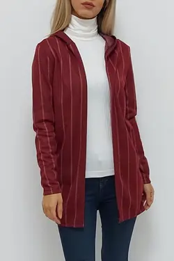 بافتنی کلاهدار طرح‎دار خطدار زرشکی برند Laviyosa کد 1649289140