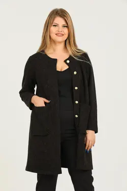 کت بافتنی قد متوسط سایز بزرگ قهوه ای تیره جیب برند Nelly کد 1649290340