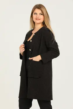 کت بافتنی قد متوسط سایز بزرگ قهوه ای تیره جیب برند Nelly کد 1649290340