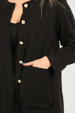 کت بافتنی قد متوسط سایز بزرگ قهوه ای تیره جیب برند Nelly کد 1649290340