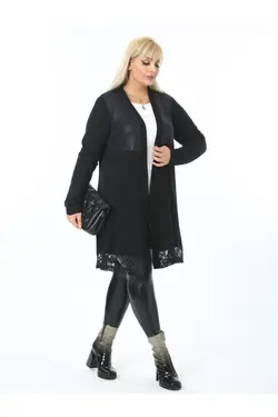 بافتنی کشی طرحدار توری سایز بزرگ چرم مشکی زنانه برند LİKRA کد 1649542747