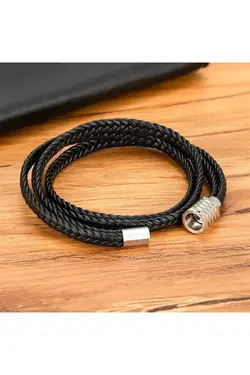 دستبند بافتنی چرم مشکی برند REGGENTE کد 1649611513