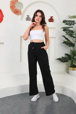 شلوار راحتی دور کمر بلند پالازا پاچه گشاد زنانه با مشکی برند kallima کد 1649608928