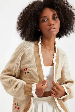 بافتنی قلاب دوزی شده قهوه ای برند TRENDYOLMİLLA کد 1649602567