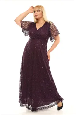 لباس مجلسی پولک دوز بلند بنفش زنانه برند FİDAN TEKSTİL کد 1649606348