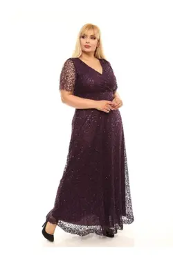 لباس مجلسی پولک دوز بلند بنفش زنانه برند FİDAN TEKSTİL کد 1649606348