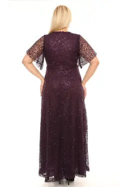 لباس مجلسی پولک دوز بلند بنفش زنانه برند FİDAN TEKSTİL کد 1649606348