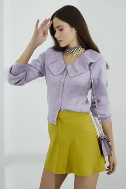 بافتنی دکمه‎دار یقه دار سنگی نیلی زنانه برند SHERIN کد 1649603647