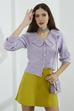بافتنی دکمه‎دار یقه دار سنگی نیلی زنانه برند SHERIN کد 1649603647
